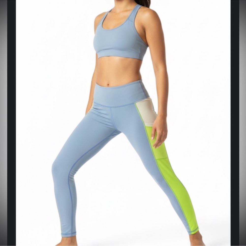 Power hold Fabletics Blue and Neon Green Leggings size XS